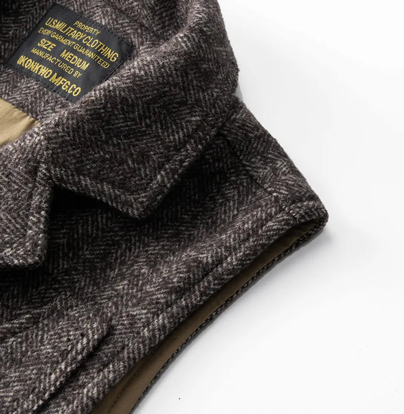 Good Quality Winter Fashion Men's Retro British Tweed Wool Vest Thick Double-Layer Multi-Pocket Suit-Collar Vest Warmth Top Male