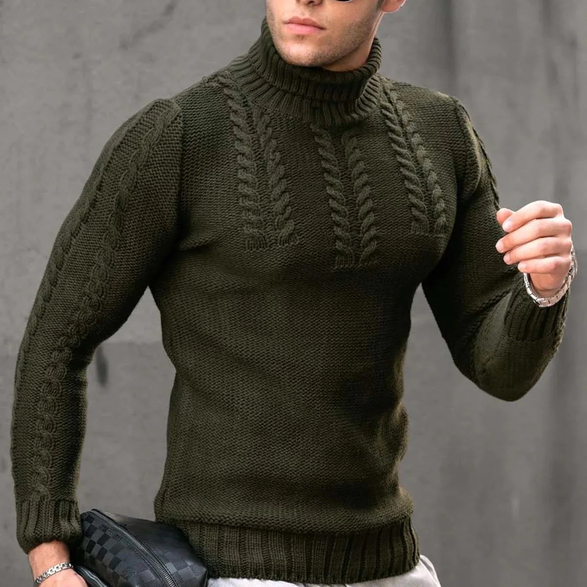 Pullovers Men Tops Turtleneck Sweaters Solid Knit Full Sleeve Casual Slim Fit Top Streetwear Thick Splice Sweater Autumn Winter