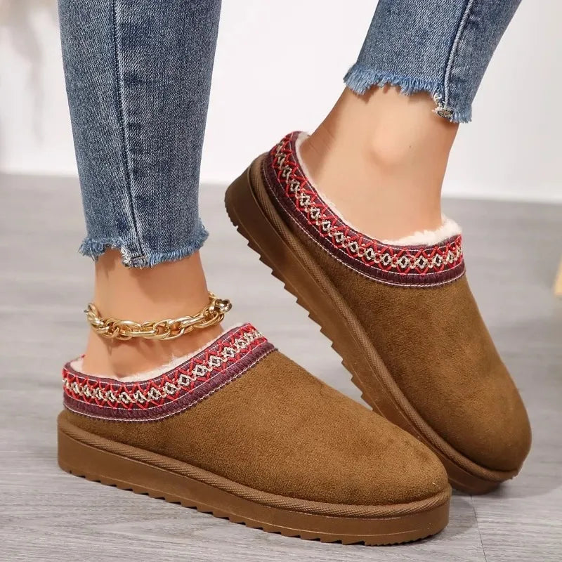 Winter 2024 New Cashmere Warm Thick Sole Heelless Covered Half Mop Cashmere Warm Uggs