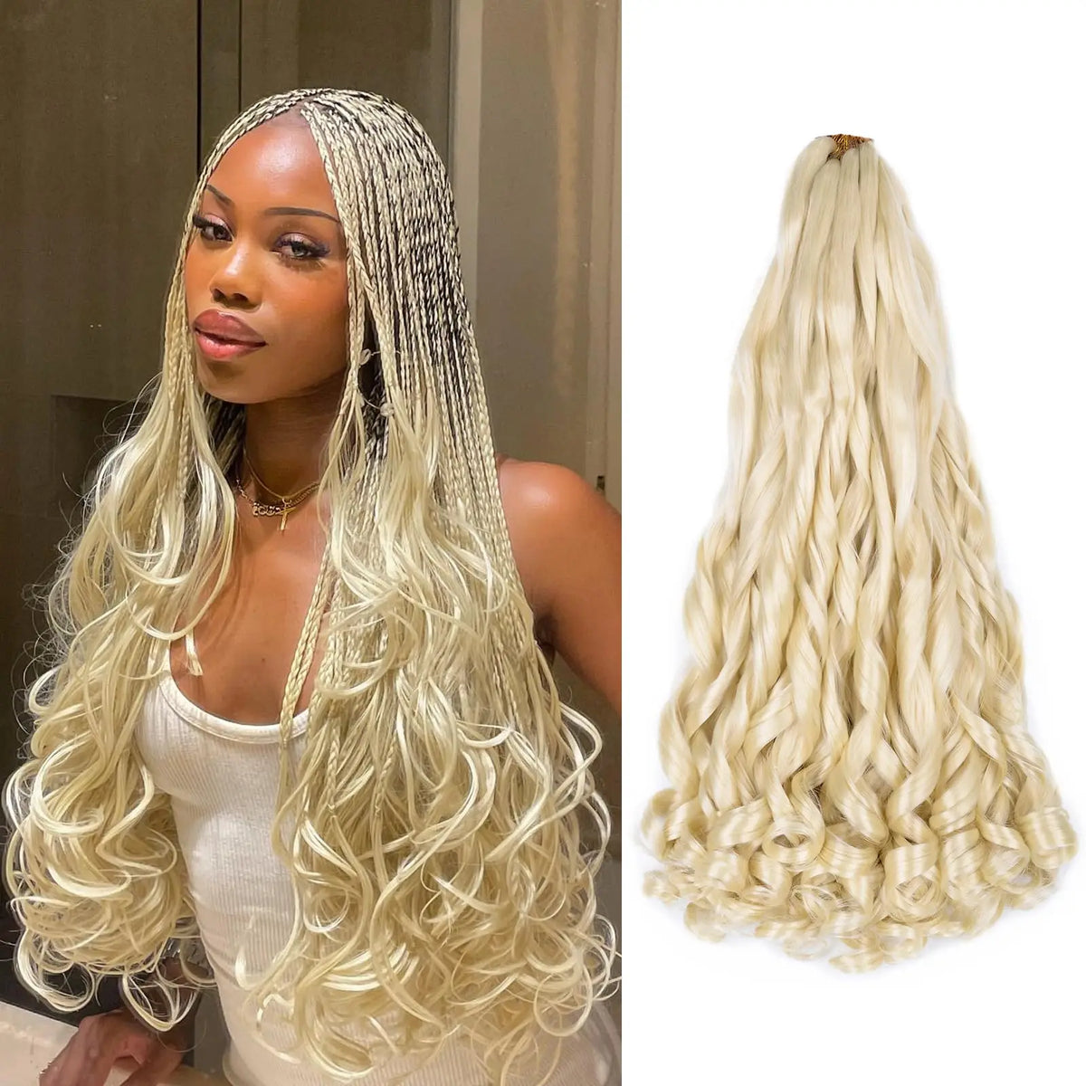 French Curl Braiding Hair 22 Inch Curly Braiding Hair Pre Stretched Bouncy Crochet Hair Loose Wavy Synthetic Hair Extensions