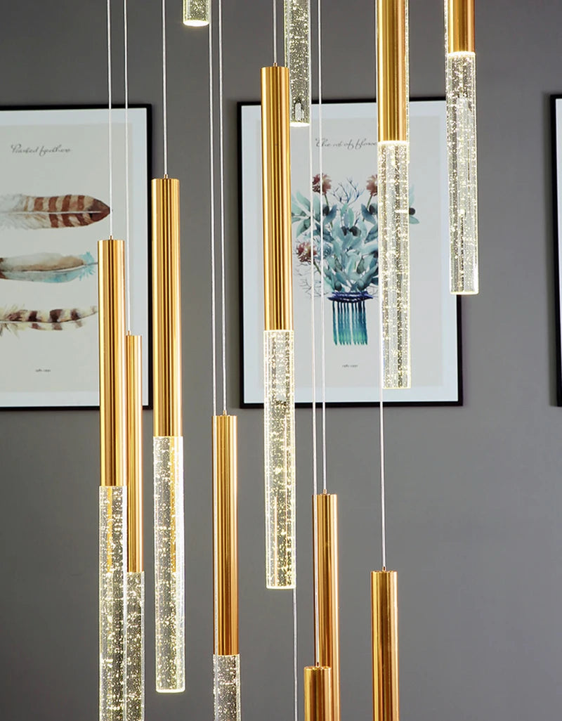 Modern Chandelier Lighting for Staircase Large Long Crystal Lamps Hallway Lobby Gold Chain Chandeliers Home Decor Light