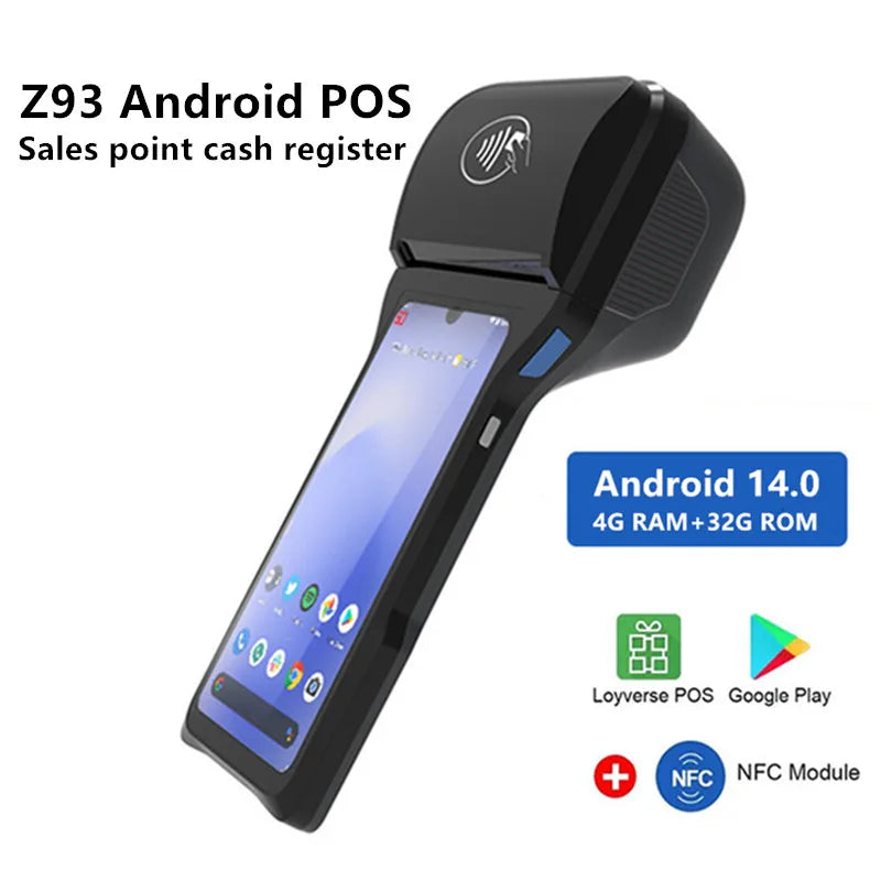 Z93 Handheld 6.26-inch Touch Screen Android 14.0 POS Terminal Cash Register With 4G NFC Camera Scanner 58/80mm Thermal Printer