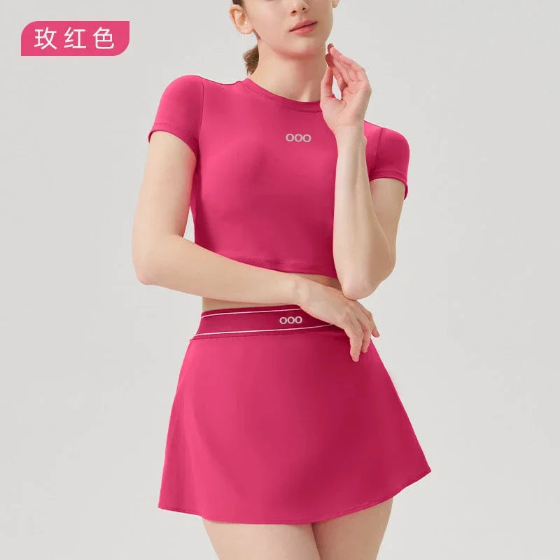 2026 Women's Casual Fashion Sports Short Sleeve and Running Comfortable Fitness Yoga Tennis Skirt