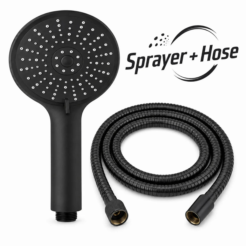 SANIVITAL Matte Black Handheld Shower Head with 5 Spray Modes High Pressure Anti-Clogging Bathroom Sprayer