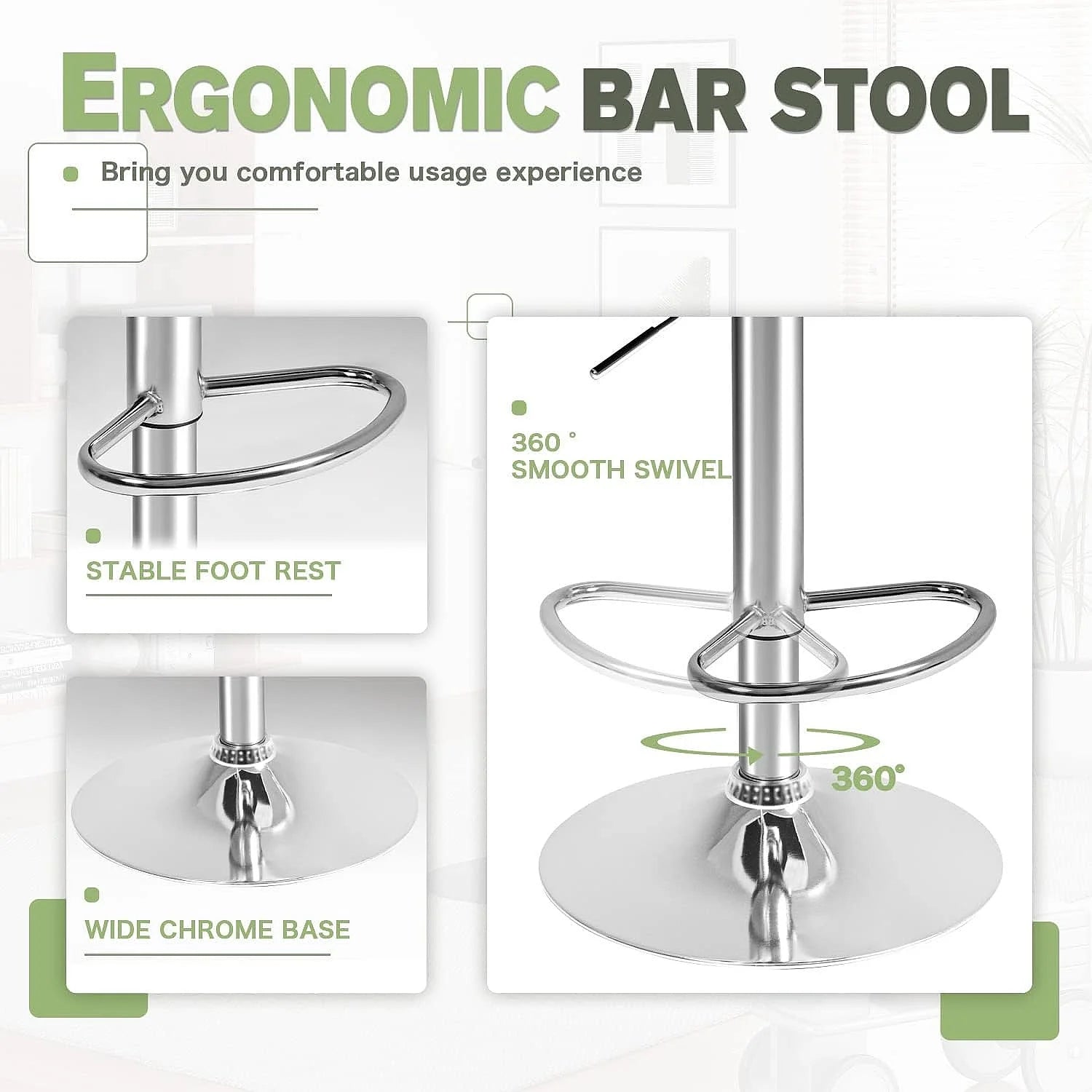 Furmax Set of 2 Modern PU Leather Swivel Adjustable Hydraulic Bar Stools White