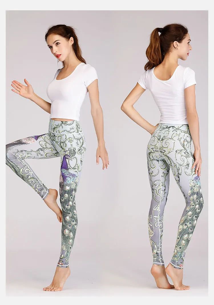 Women's High-Waist Yoga Pants, Quick-Dry, Printed, Stretch, Fitness Leggings, Tummy Control, Sports, Running, Athletic Pants