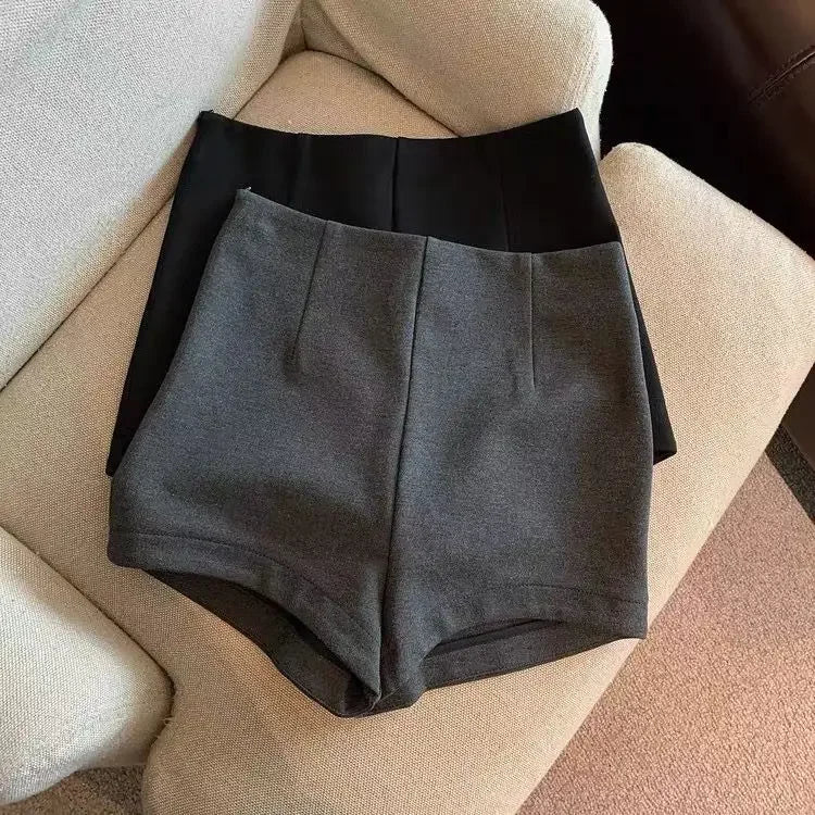 Short Pants Women Black Grey Suits Pantalones Cortos De Mujer Autumn New Slim High Waist Wide Leg Shorts Femme Y2k