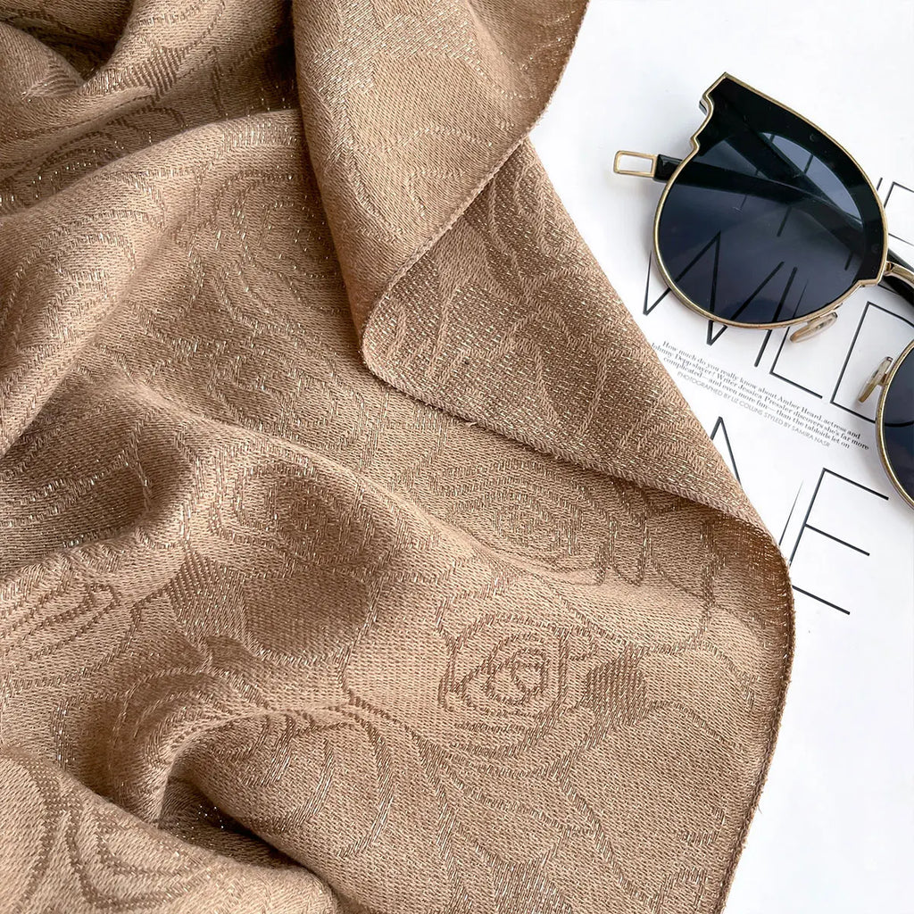 Women Exquisite Golden-Embroidered Hijab for Muslim Ladies Ideal for Spring Fall Sun-Protective Stylish Headwear Shawl Scraf