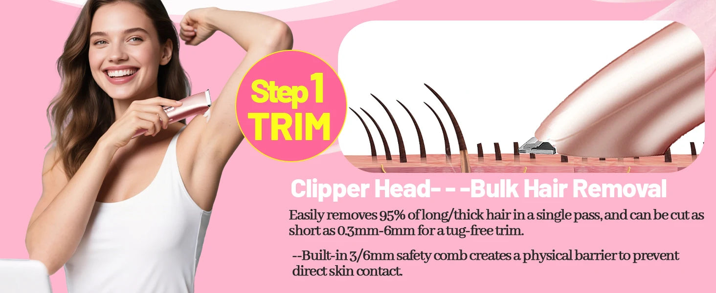 Electric Hair Trimmer 2-in-1 USB Rechargeable Waterproof for Women & Men Bikini Nose Eyebrows Trimming with Dual Heads