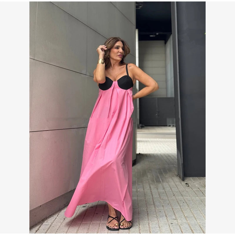  Women Sexy Color Blocking Halter Maxi Dresses Elegant Backless Off shoulder Sleeveless Slim Gowns 2026 New Lady Party Vestidos