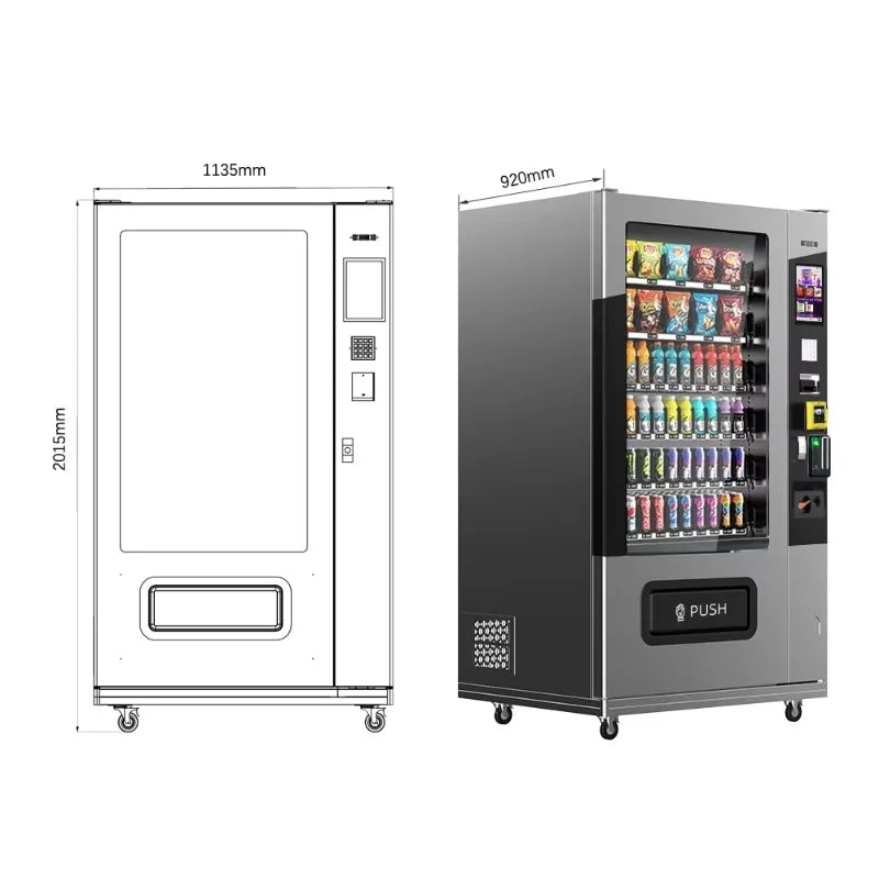 Vending Machine for Foods and Drinks 10 Inch Touch Screen Supports Card Cash and Coin Payment Popular in Europe and America