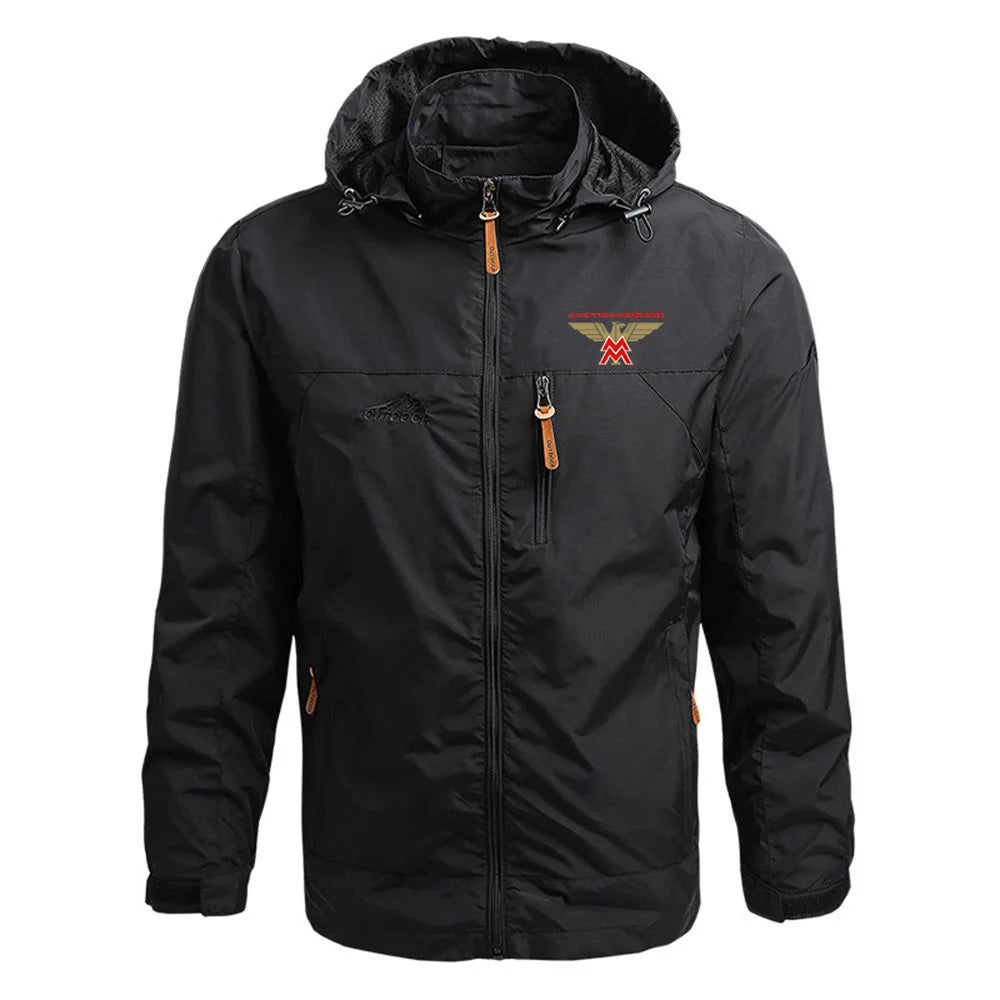 2024 Spring Autumn Mens Moto Morini Logo Print Popular Cardigan Zipper Detachable Hat Design Zipper Windproof Windbreaker Jacket