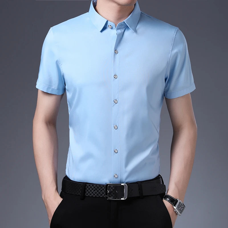 8 Colors Men's Casual Business Short Sleeved Shirt Wrinkle Resistant Fashionable Top