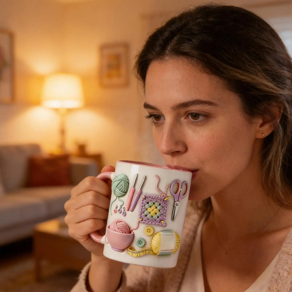 Funny Coffee Mug 330ml Crochet Ceramic Drinkware Novelty Drinking creativity Cups Crochet theme For Adults Yarn Lovers