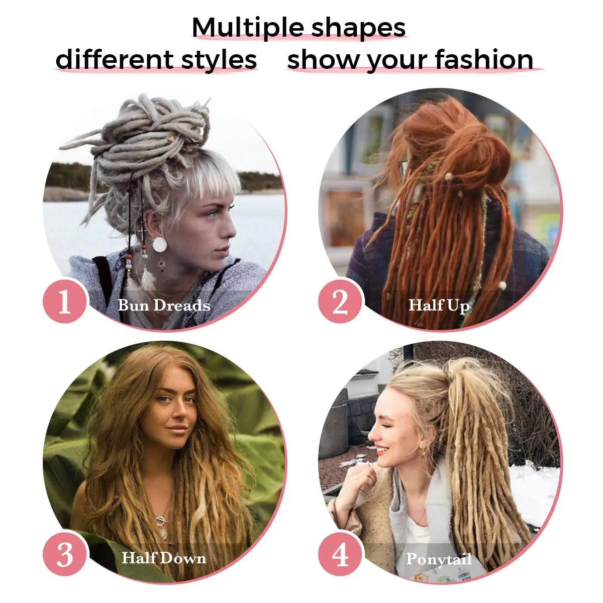 Synthetic Dreadlock Extensions 24 Inch 5 Strands/Pack Single Ended Thin Dreads Extensions Crochet Soft Hippe Dreads Handmade Loc