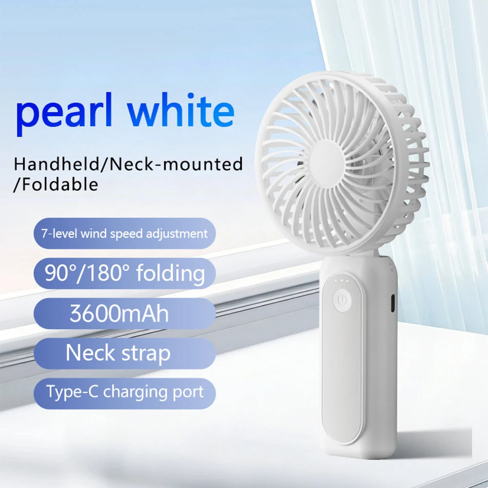 Outdoor Handheld Fan, Small Mini Fan, Foldable, Portable, Hanging on Neck, Speed, USB Rechargeable, 3600mAh Handheld ﻿