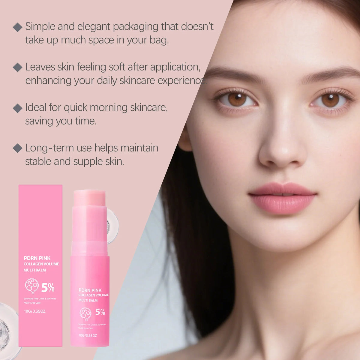 PDRN Infused Pink Collagen Multi Balm Stick Hydrating Firming Wrinkle Care Stick Target Face Neck Eye Lip Dry Dull Skin