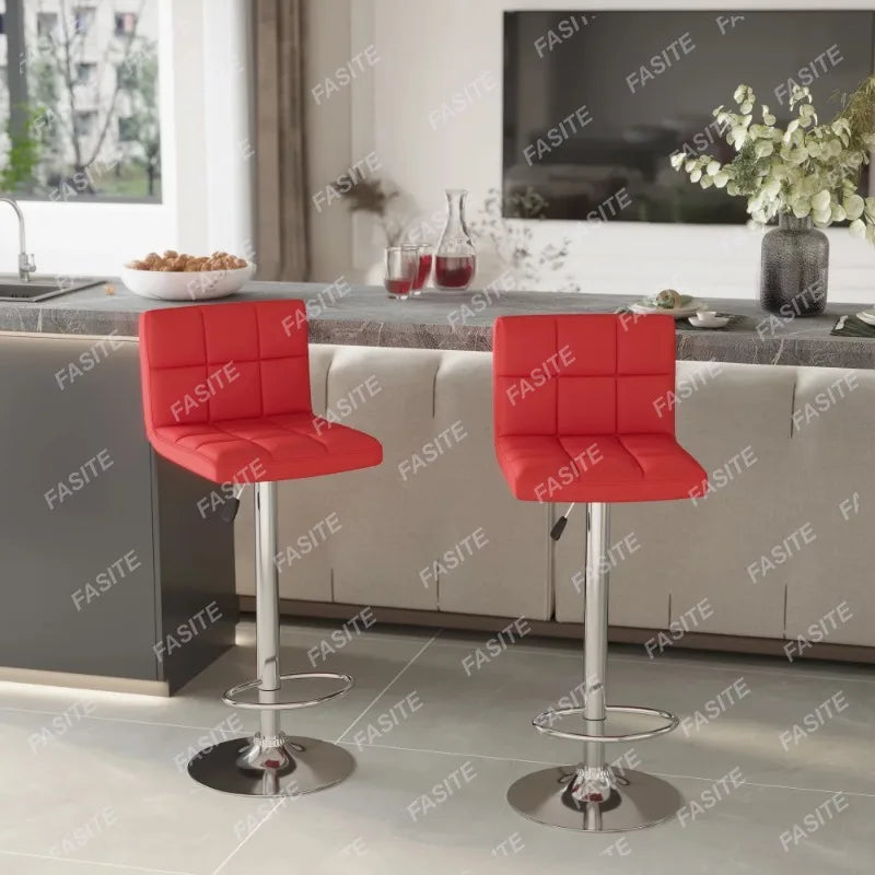 Nordic Modern Square PU Leather Swivel Adjustable Bar Stool, Set Of 2, Bar Stool For Kitchen Counter,Gray