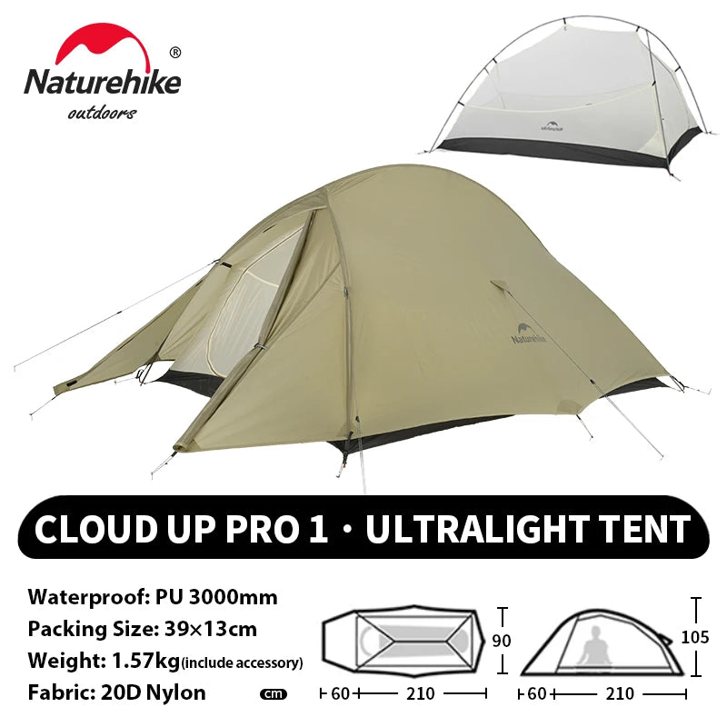 Naturehike Cloud Up 1 Upgraded Tent Ultralight Camping Tent Waterproof Outdoor Hiking Travel Tent Backpacking Cycling Tent