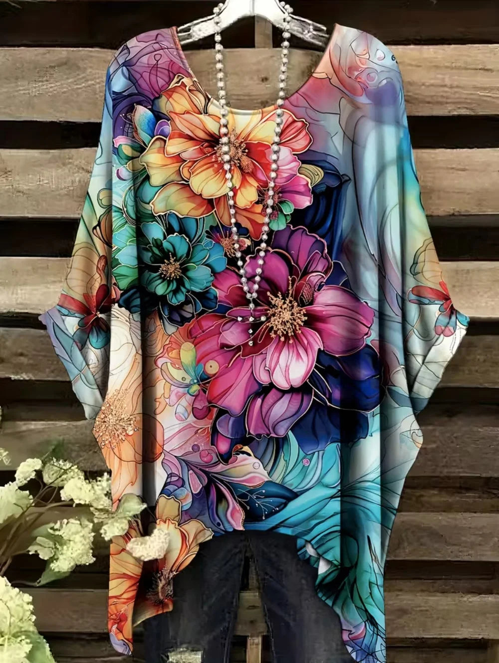 Bohemian Chic Women's T-Shirt Vintage Floral Graphic O-Neck Pullover Short Sleeve Tees Oversized Irregular Hemline Y2k Clothes