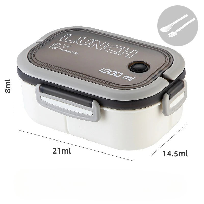 1200ML Double-layer Lunch Box Portable Compartment Food Box Microwave Lunch Box with Spoon Fork Leakproof Camping Food Container
