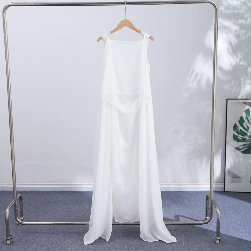 Sheer Cape Round Neck Maxi Dress For Woman Open Back Solid Plain Design Skirt Elegant Wedding Formal Evening Female Long Robes