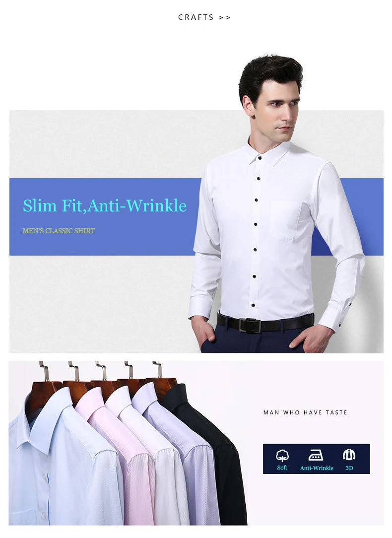 Oversized 9XL 8XL Mens Long Sleeved Shirt Casual Business Classic Plaid Striped Daily Slim Fit Button Male Social Dress Shirts