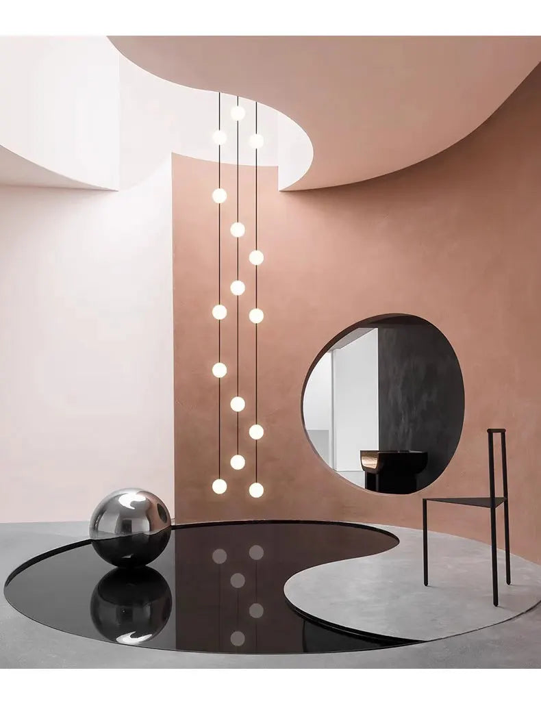 Stairs Modern Chandelier Loft Duplex Living Room Hotel Lobby Long Pendant Nordic Home Decorative Lighting Ball Long Line Pendant
