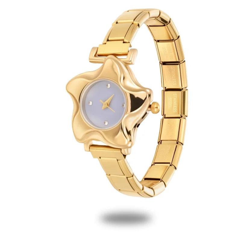 Irregular alloy case Arabic numeral classic dial Stars-shaped diamond-encrusted fashion Stainless Steel Bracelet ladies watch