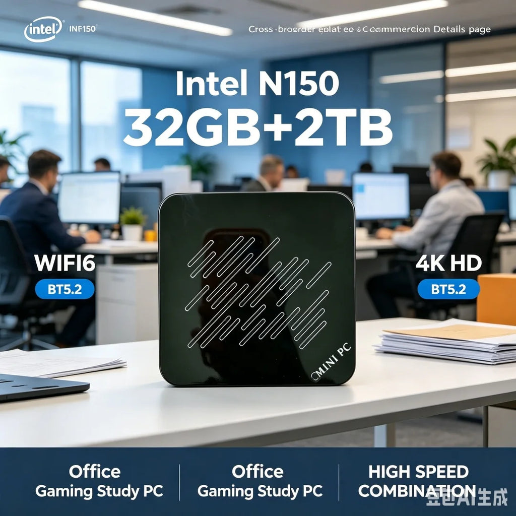 Mini PC Computer Intel Core N150 PC Gaming Computer 8/16GB RAM 1TB 2TB M.2 SSD WiFi 6 BT5.2 4K HD Portable Desktop Pc