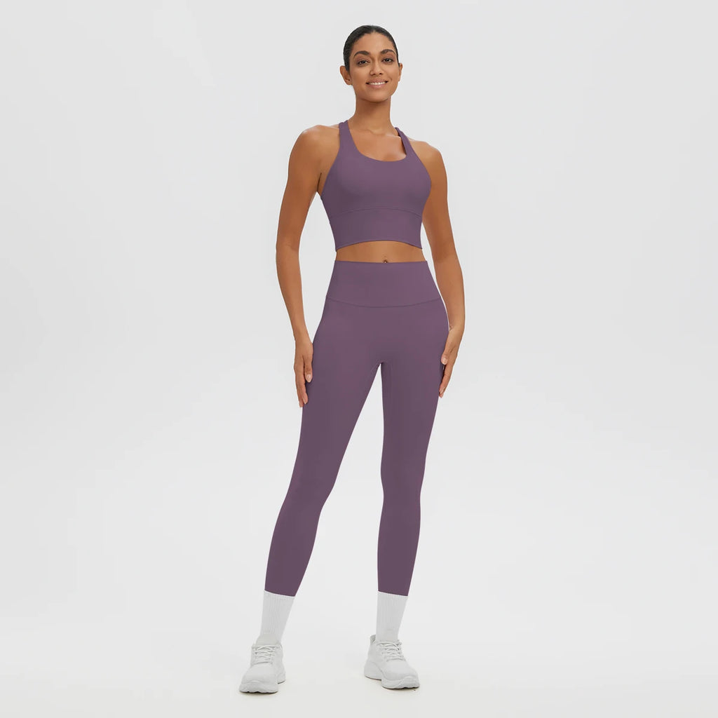 2PCS Women's Sports Pants Yoga Set Sexy Backless I-shaped Vest with Chest Pad Shock-absorbing Running Yoga Tank Top Yoga Pants