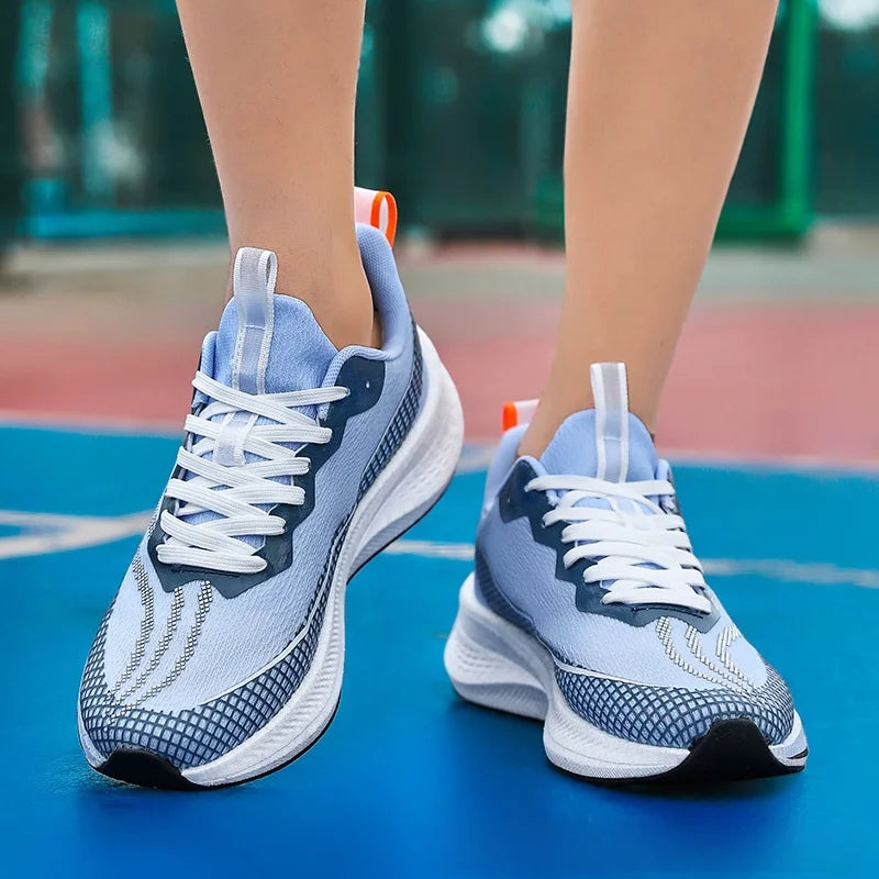 New Sport Running Shoes Men Women Mesh Breathable Trendy Summer Shoes Full Palm Carbon Board Racing Student Sports Running Shoes