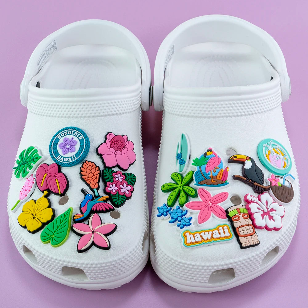 1/30PCS Shoe Charms New Hawaiian Style Flower Surf Board Shoe Accessories Pins for Clog Kawaii Women Men Cute Shoe Decoration