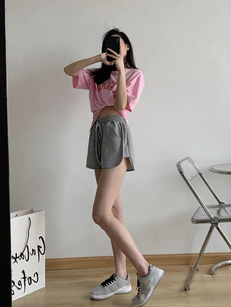 New2026 Women's Summer Casual Loose Drawstring Sports Shorts Elastic High Waist Fitness Running A-line Shorts Leisure Home Pants