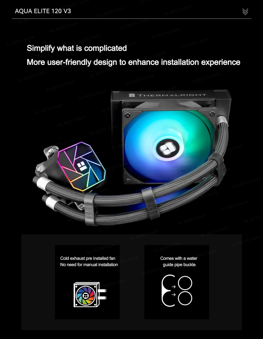 Thermalright AQUA ELITE 120 V3 ARGB CPU All In One Water-cooled 120mm Integrated AIO CPU Liquid Cooling Radiator Intel 1700 AM5