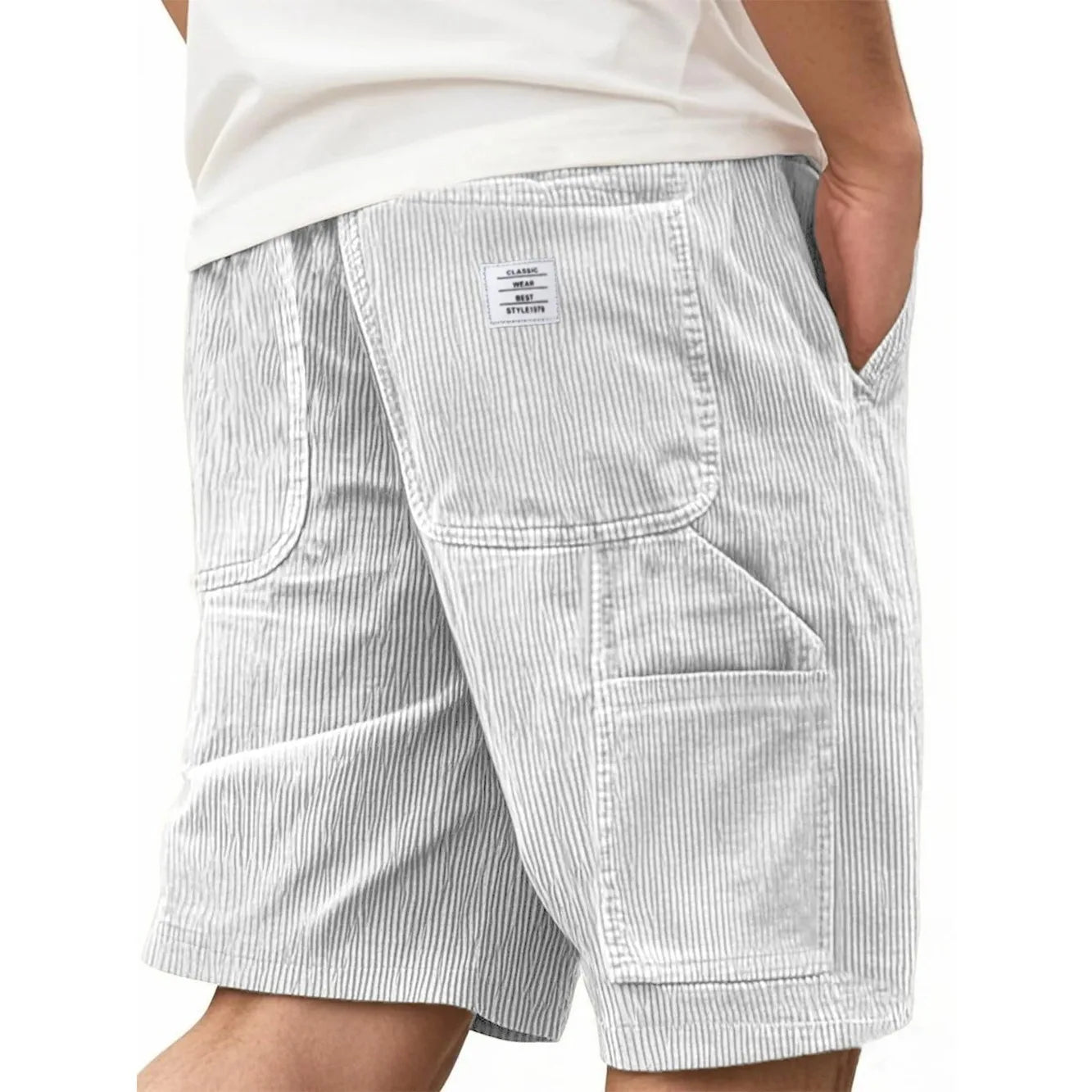 Summer Casual Corduroy Loose Elastic Waist Multi-Pocket Leisure Short Pants Men's Workwear Shorts Retro Style Male Trousers