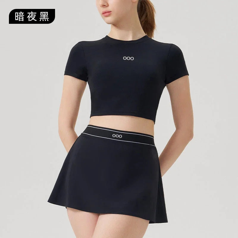 2026 Women's Casual Fashion Sports Short Sleeve and Running Comfortable Fitness Yoga Tennis Skirt