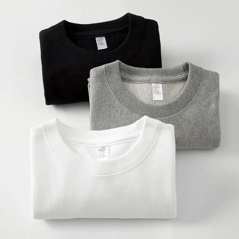 Winter 380g Thicken Warm Undershirt Casual Unisex 100%Cotton T-Shirt Loose Fit and Casual Brushed Fleece Pure Color Sweatshirt