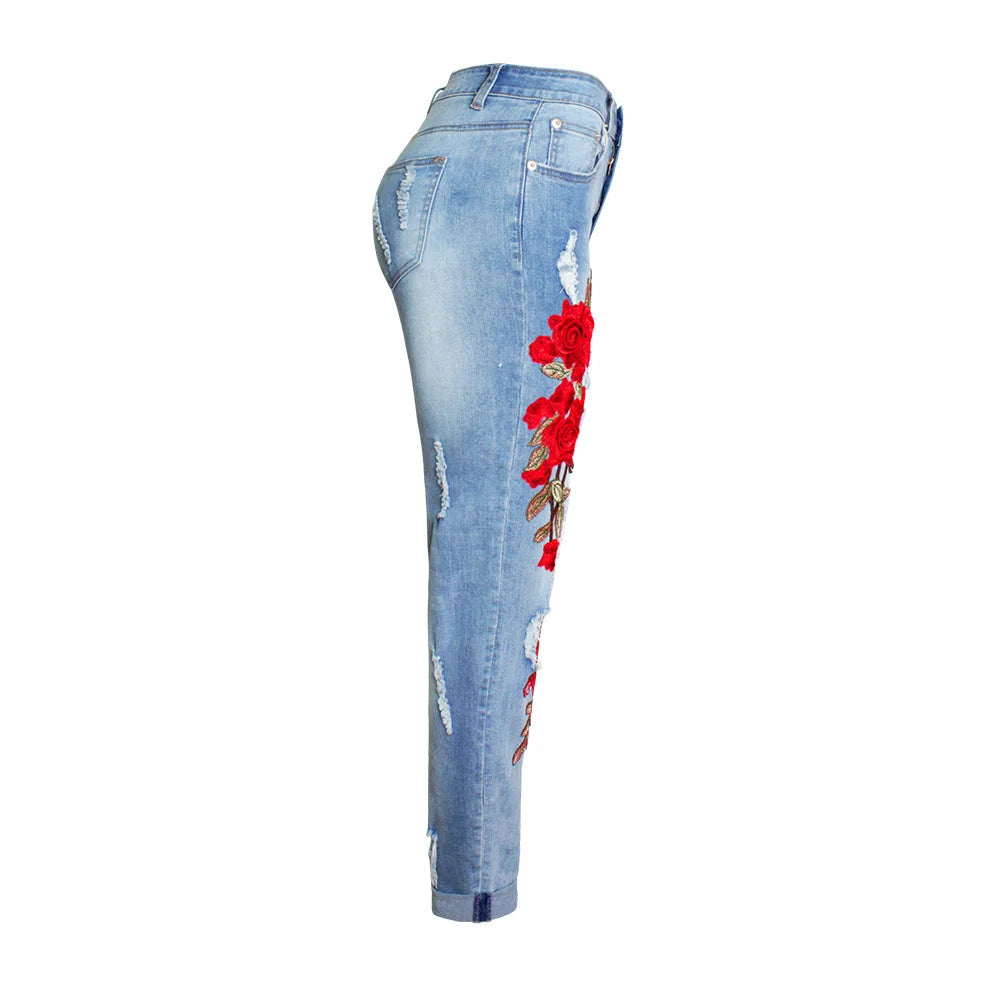 Sexy Embroidery Fashion Streetwear Women Mom Jeans Woman Jean Stacked Pants Boyfriend Baggy Jeans Vintage Clothes Denim Trousers