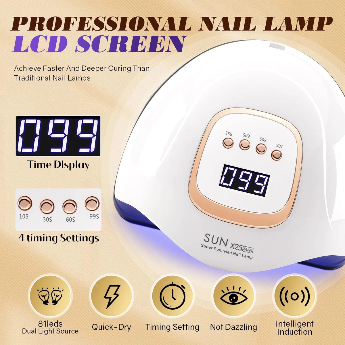 X25MAX 81LED UV Lamp for Nails Drying Quick Curing All Gel Nail Polish Professional Powerful UV Light Dryer Manicure Salon