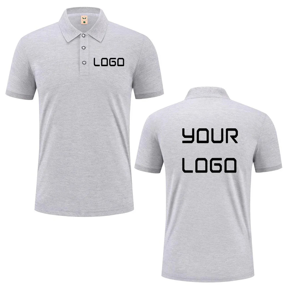 Summer casual polo shirt with custom logo print text image design, breathable workwear short sleeves, polo shirt for men women