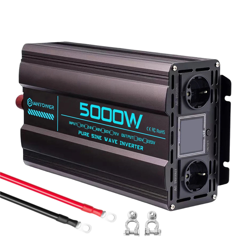 Pure Sine Wave Inverter 12V/24V/48V/72V 220V 3000W/4000W/5000W DC To AC Power Voltage Converter Car Solar Inverter Charger