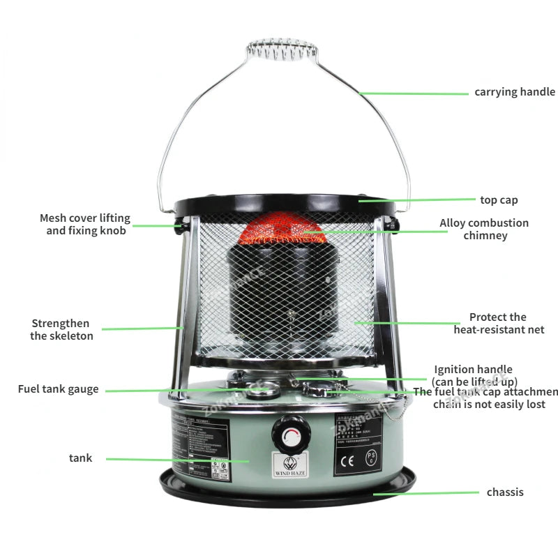 High-efficiency Liquid Fuel Heater, Stainless Steel Indoor Warmer, Non-electric Heating Stove, Portable for Outdoor Camping