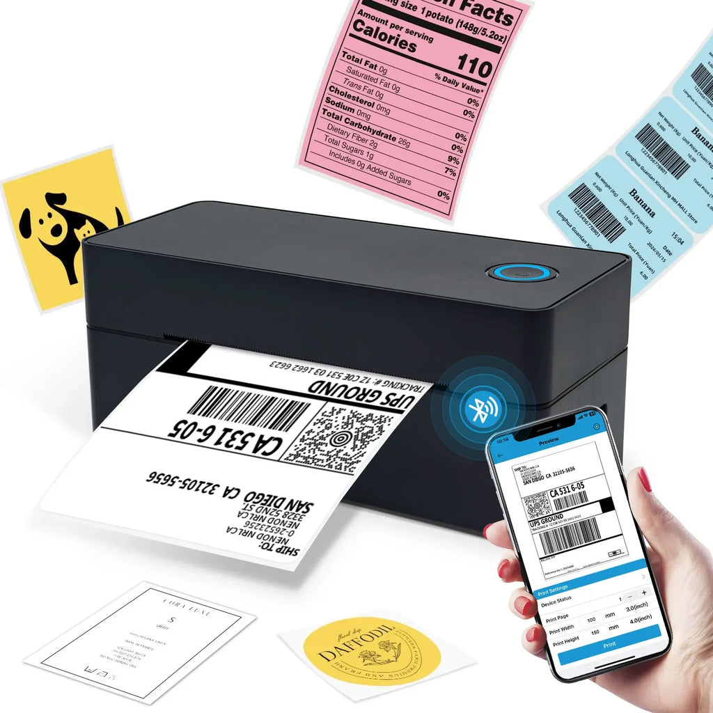 Thermal Label Printer Small Wireless Shipping Label Printer 4X6 inch Portable Maker Compatible with Various systems
