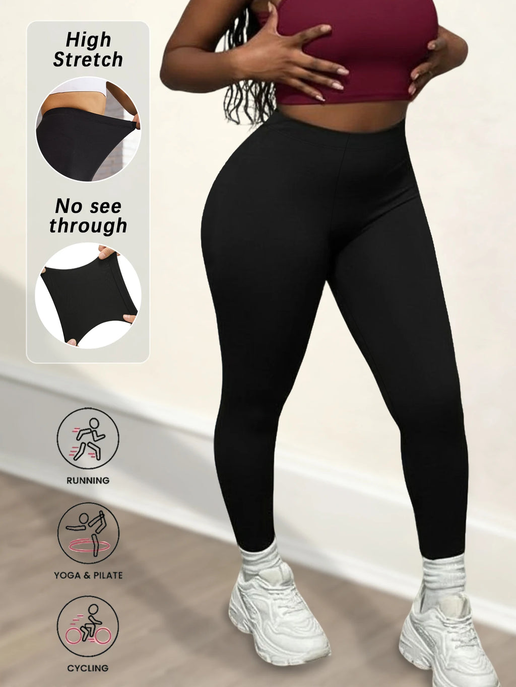 Plus size Women'S Super Soft Leggings,High Stretchy No See Through  Pants，for Casual Attire, All-Season