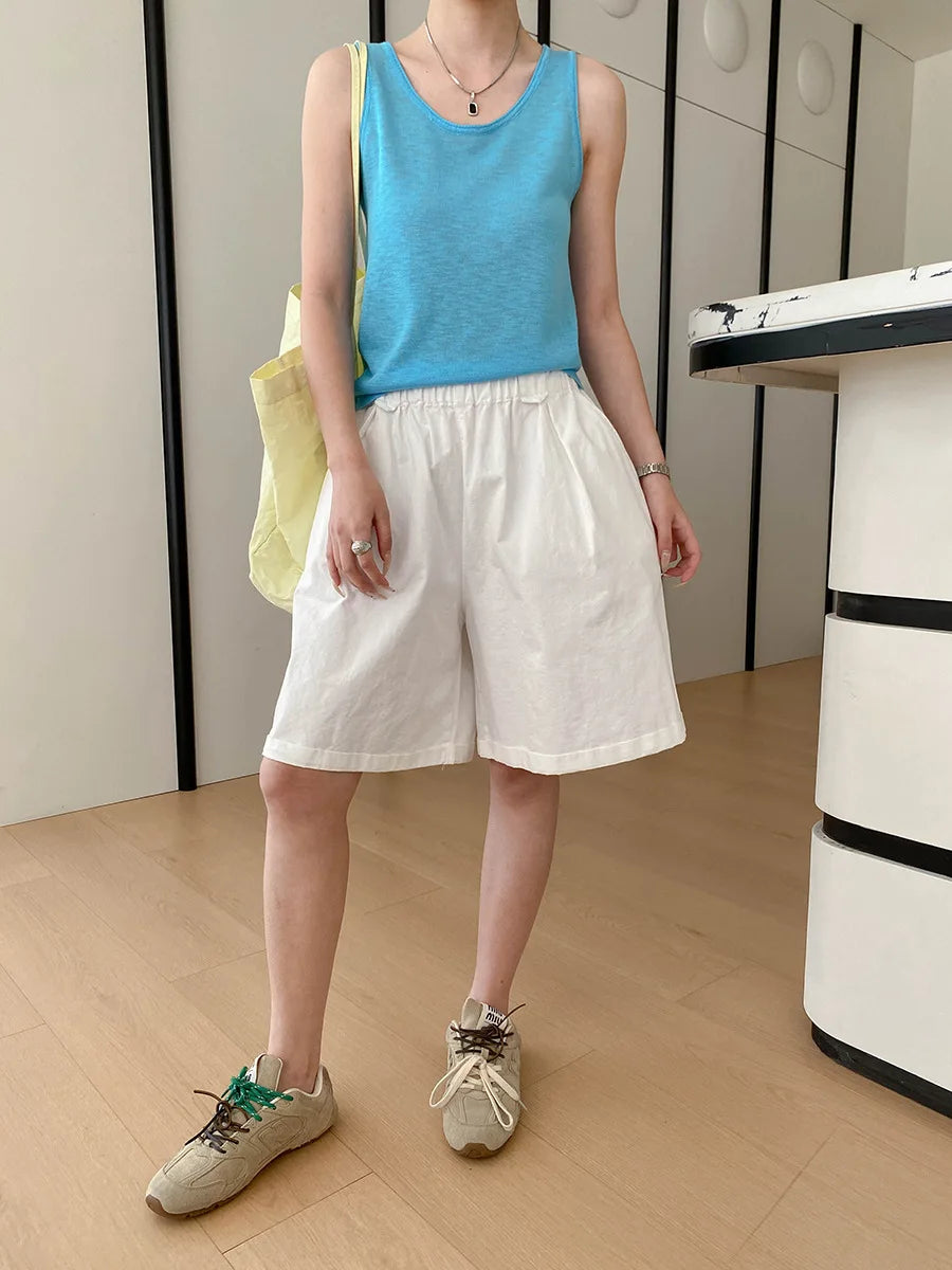 Summer women's relaxed loose wide leg A-line casual shorts versatile
