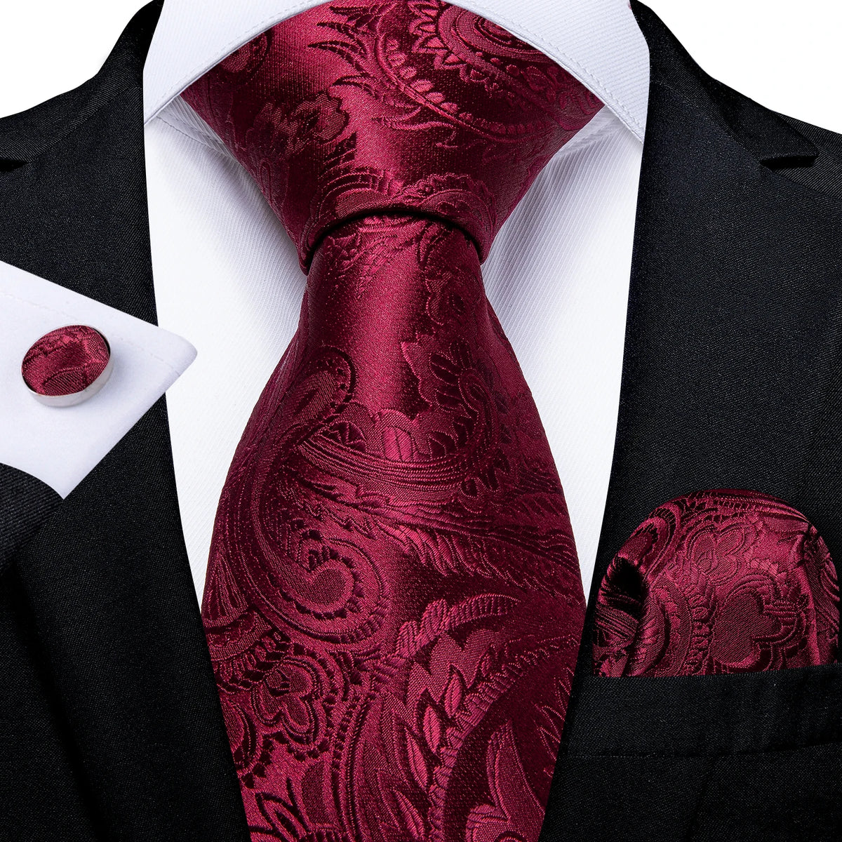 8cm Men's Polyester Ties Pocket Square Cufflinks Green Gold Paisley Wedding Party Accessories Necktie Gift