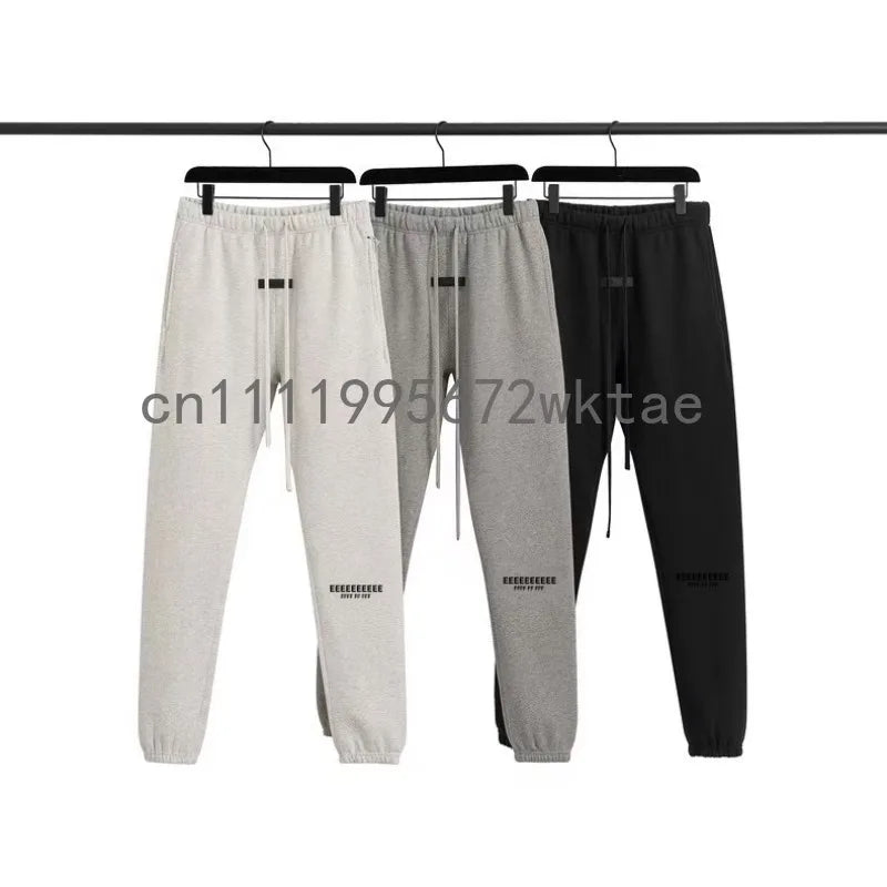 Fashion Double Line Matching Set Men's Drawstring Pants Luxury Design Plush Letter Pants High Street Couple Oversized Pants Set