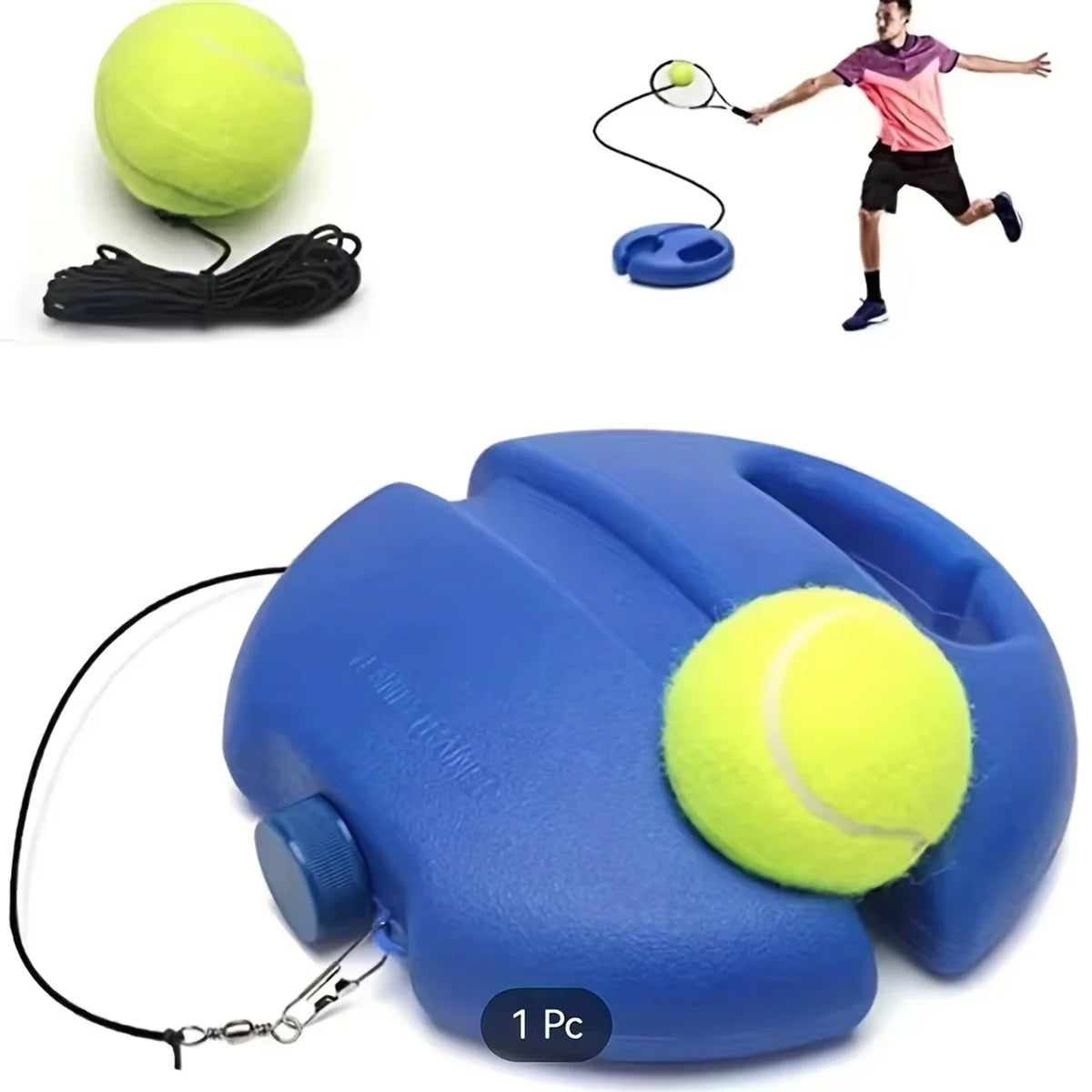 Portable Tennis Trainer Rebound Ball Set Solo Practice Tool with Elastic Cord Training Base for Tennis Practice Anywhere