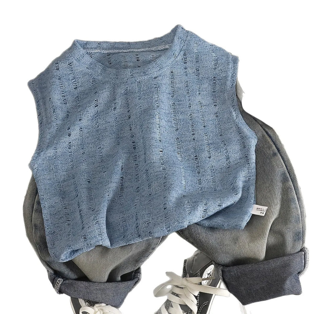 Summer Boys T-shirts Tops For Kids Baby Sleeveless Vest Tees Children's Clothing Casual Solid Color Breathable Tops